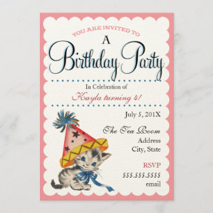 Kitty Birthday Party Retro Birthday Einladungen