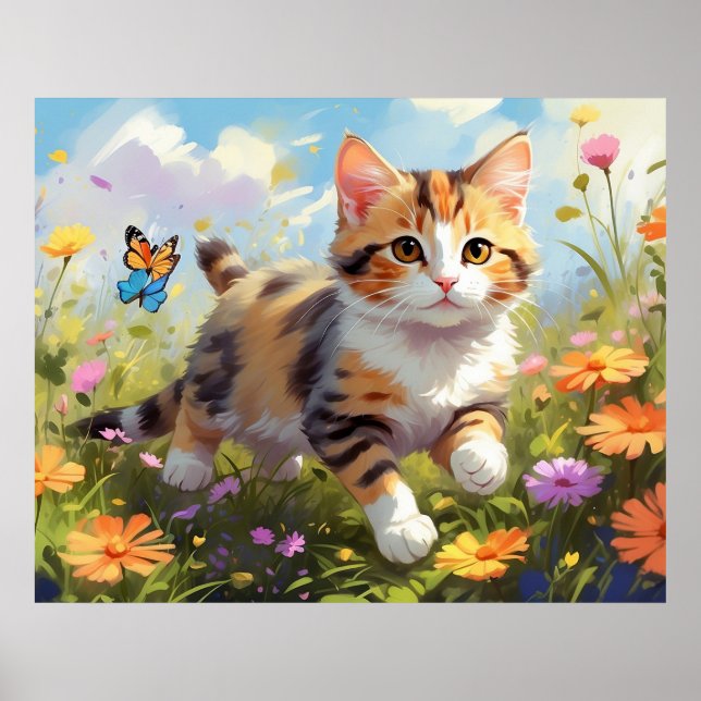 *~* Kitty Calico Blume 5:4 Kitten Cat AP68 Poster (Vorne)