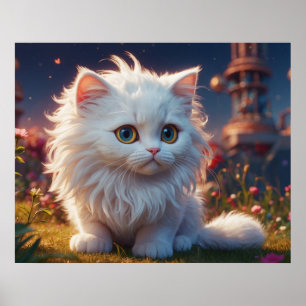 *~* Kitty Cat 5:4 Kitten White Long Hair Fluffy Poster