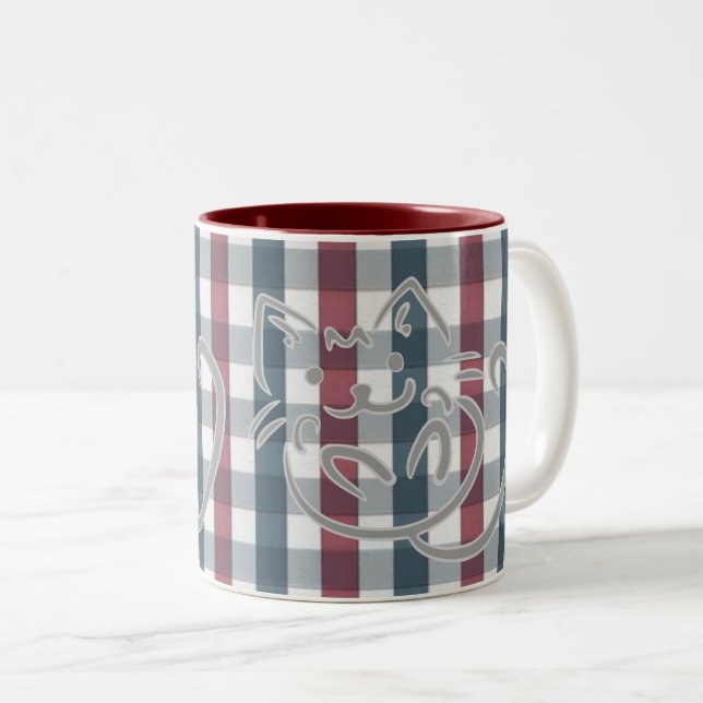 Kitty Cat and Plaid Zweifarbige Tasse (VorderseiteRechts)