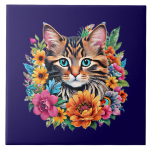 Kitty Cat auf marineblau Fliese