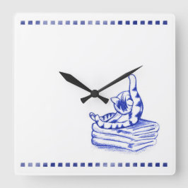 Kitty Cat Badezimmer Toile Look Quadratische Wanduhr