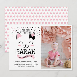 Kitty Cat Birthday Einladung mit Foto