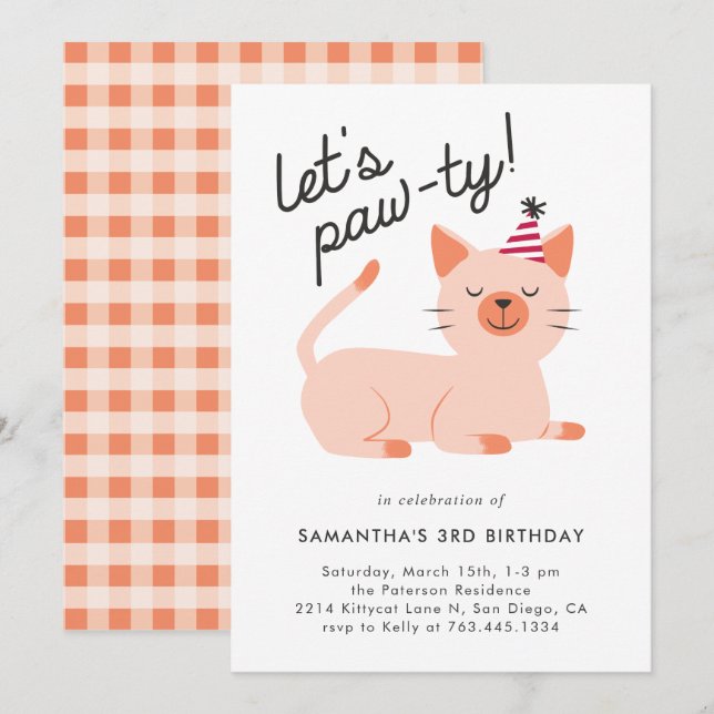 Kitty Cat Birthday Party Einladung (Vorne/Hinten)