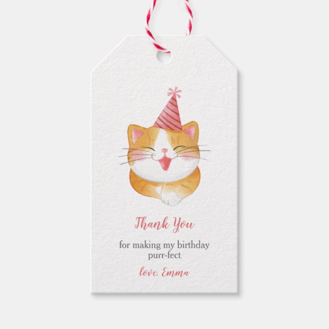Kitty Cat Birthday Party Fevor Geschenkanhänger (Vorderseite)