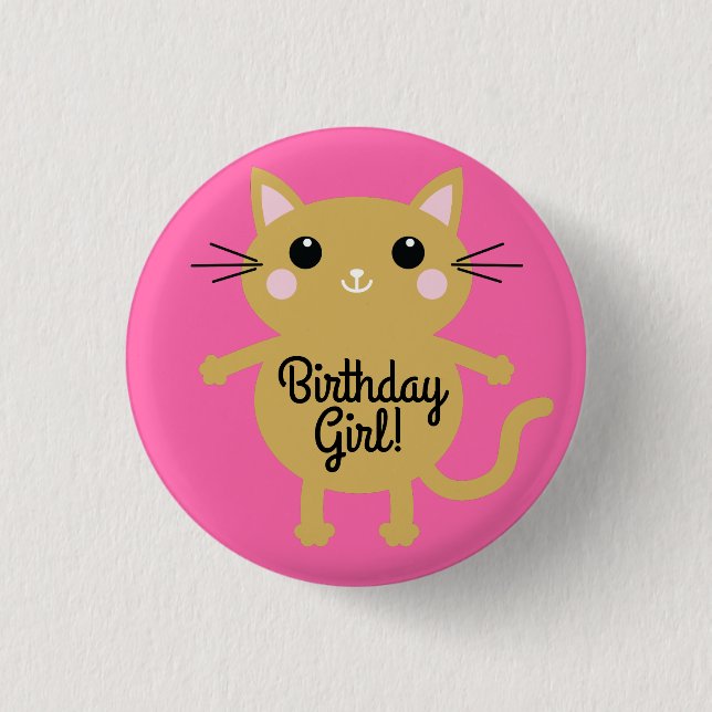 Kitty Cat Birthday Party Kinder Button (Vorderseite)