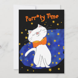 Kitty Cat Blue Starry Night mit Gold Stars Einladung