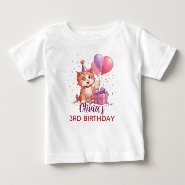Kitty Cat Celebration Geburtstag Baby T-shirt (Vorderseite)