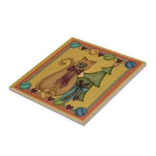 Kitty Cat Christmas Tree PictureTile Fliese