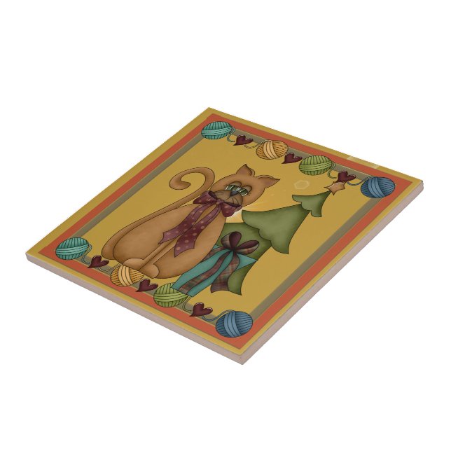 Kitty Cat Christmas Tree PictureTile Fliese (Seite)