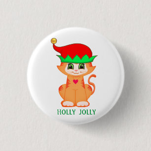 Kitty Cat Elf Christmas Button