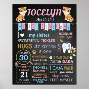 Kitty Cat Erster 1. Geburtstag Party - Tafelschild Poster