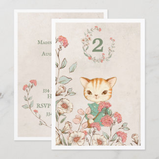 Kitty Cat Floral Girly Kitten 2. Geburtstag Einladung
