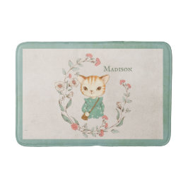 Kitty Cat Floral Personalisiert Name Girten Kitten Badematte