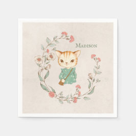 Kitty Cat Floral Personalisiert Name Girten Kitten Serviette