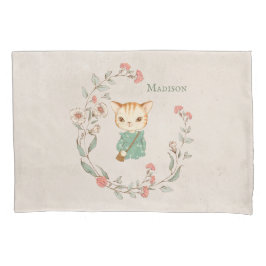 Kitty Cat Floral Personalisierter Name Girls Bette Kissenbezug