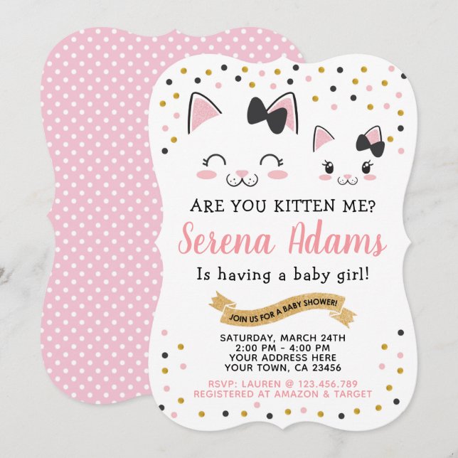 Kitty Cat Girls Babydusche Einladung (Vorne/Hinten)