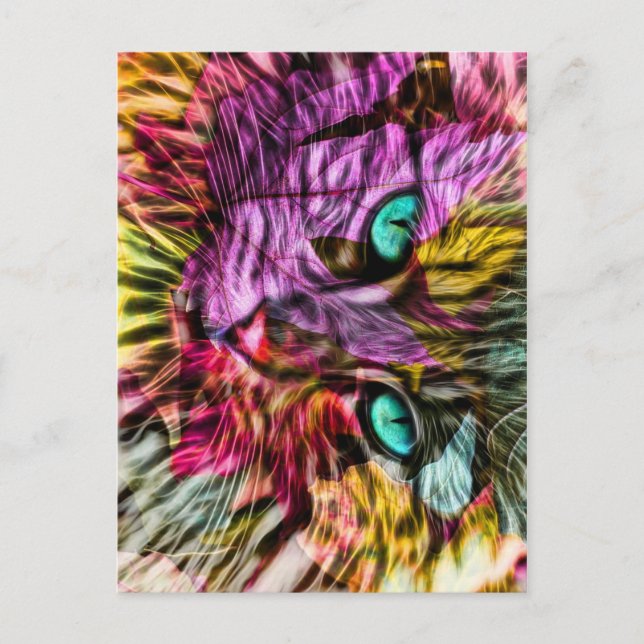 Kitty Cat Herbstlaube Farbiges Künstlerisches Desi Postkarte (Vorderseite)