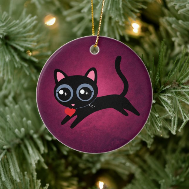 Kitty Cat Herzdieb Niedliches Geschenk Keramik Ornament (Baum)