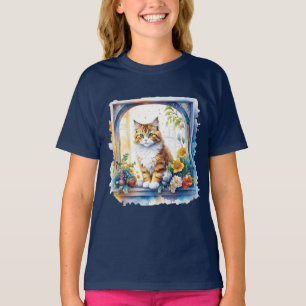 Kitty Cat im Fenster der Blume T-Shirt