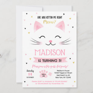 Kitty Cat Kitten Invitations pour l'anniversaire d