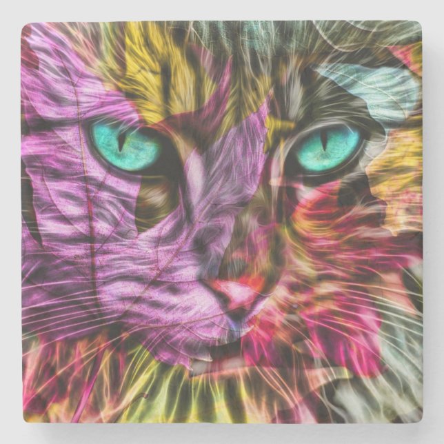 Kitty Cat Kitten Künstlerisch Design Steinuntersetzer (Vorderseite)