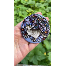 Kitty Cat Lila Daisies Gray Cat Art Gray Cats Keramik Ornament