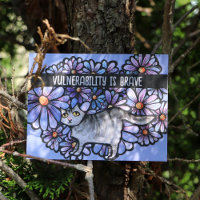 Kitty Cat Lila Daisies Gray Cat Art Gray Cats