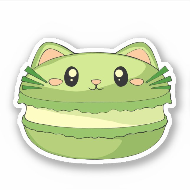 Kitty Cat Matcha Macaron Aufkleber (Vorderseite)