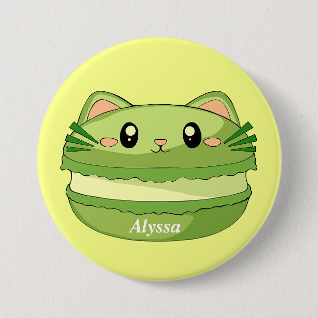 Kitty Cat Matcha Macaron Button (Vorderseite)
