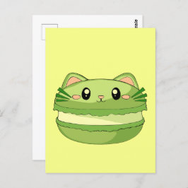 Kitty Cat Matcha Macaron Postkarte
