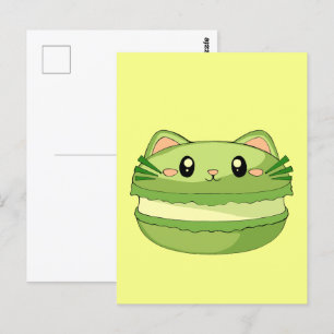 Kitty Cat Matcha Macaron Postkarte