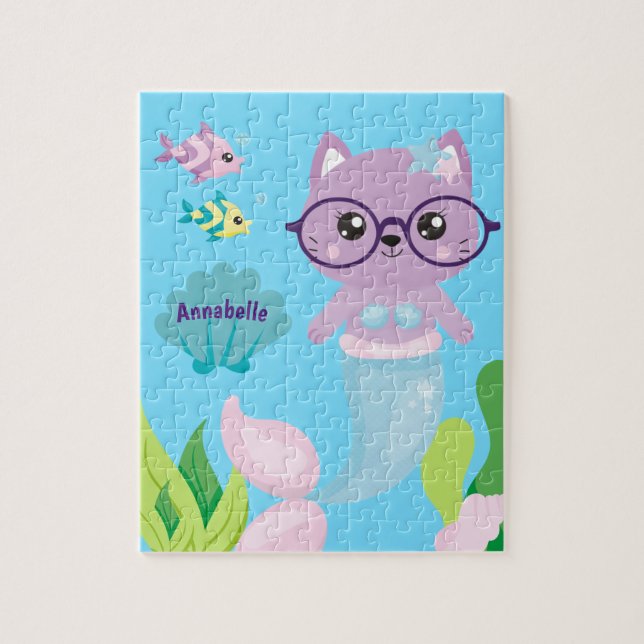 Kitty Cat Mermaid and Fish Friends Personalized (Vertikal)
