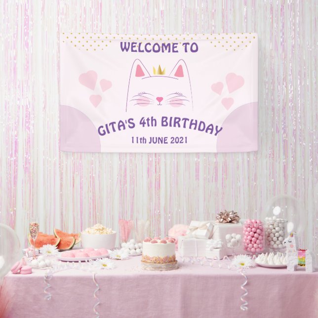Kitty Cat Pink Birthday Banner (Party)