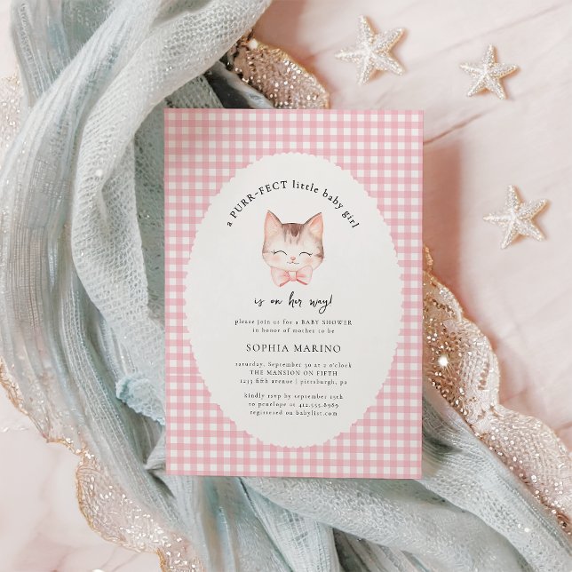 Kitty Cat Pink Purr-fect Baby Girl Babydusche Einladung (Kitty Cat Pink Purr-fect Baby Girl baby Shower Invitation
)