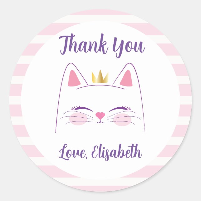 Kitty Cat Pink und Gold Runder Aufkleber (Vorderseite)