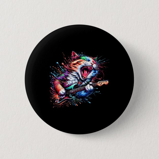 Kitty Cat Playing Gitarre Rock Cat Heavy Metal Cat Button (Vorderseite)