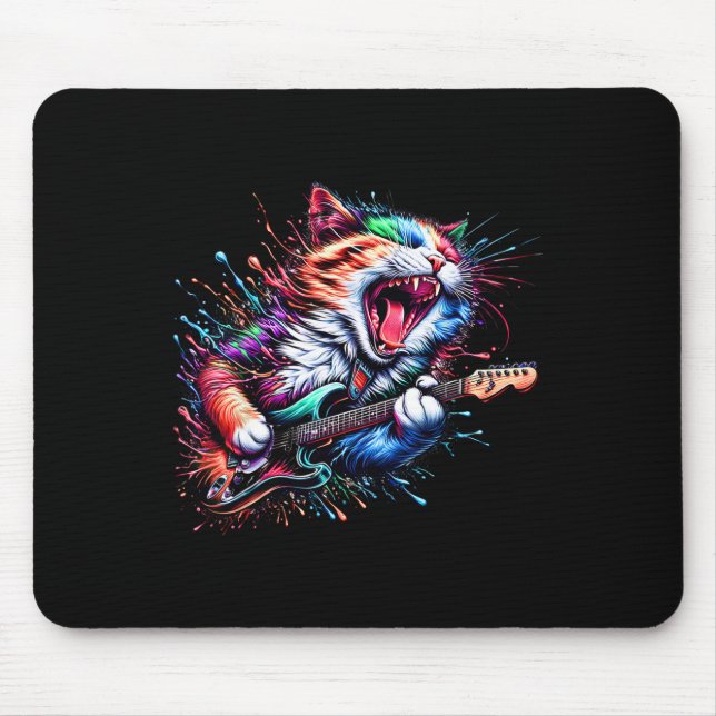 Kitty Cat Playing Gitarre Rock Cat Heavy Metal Cat Mousepad (Vorne)