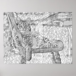 Kitty Cat Sitzen im Stuhl Abstrakte Kunstfarben Poster