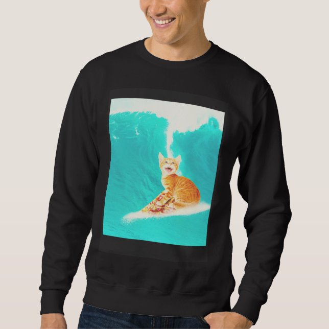 Kitty Cat Surfing Pizza Sweatshirt (Vorderseite)