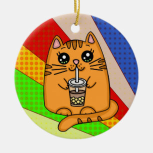 Kitty Cat trinken Boba Tee Keramik Ornament