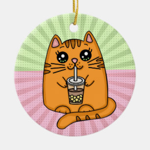 Kitty Cat trinken Boba Tee Keramik Ornament