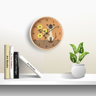 Kitty Cat und Blume Uhr