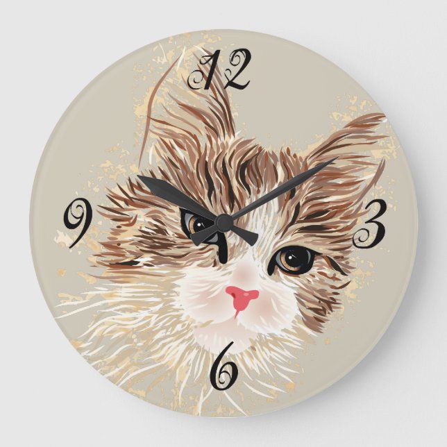 Kitty Cat Wall Clock Große Wanduhr (Vorderseite)