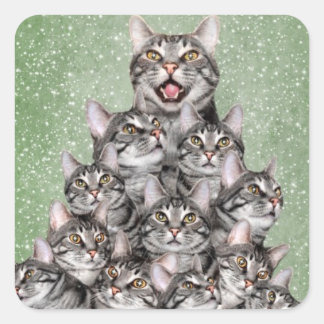 Kitty Cat Weihnachtsbaum Quadratischer Aufkleber