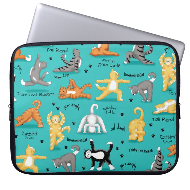 Kitty Cat Yoga Posen farbenfroh türkis blau Laptopschutzhülle (Vorderseite)