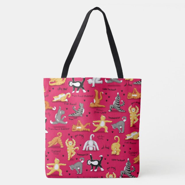Kitty Cat Yoga Posen Rot Gelb Tasche (Vorderseite)