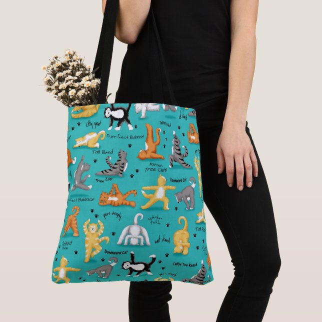 Kitty Cat Yoga Posen Türkis Blau Gelb Tasche (Von Nahem)