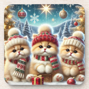 Kitty Cats im Weihnachtsdekor und Schnee Getränkeuntersetzer