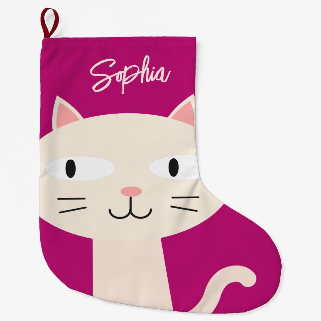 KITTY CHRISTMAS STRUMPF, NIEDLICH RASPBERRY FARBE GROßER WEIHNACHTSSTRUMPF (Vorderseite)